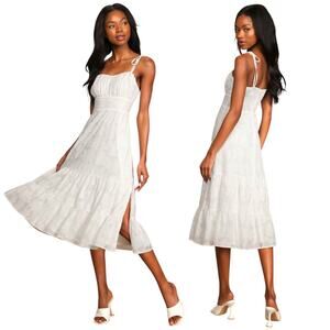 Lulus Sweet Sentiments White Jacquard Tiered Midi Dress size XL
